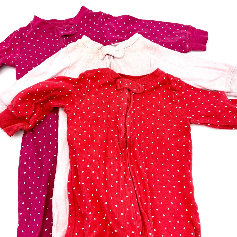 Carter's Footed Pajamas 3-Pack Polka‎ Dot Zip Front Sleepers 6 Month Red Pink